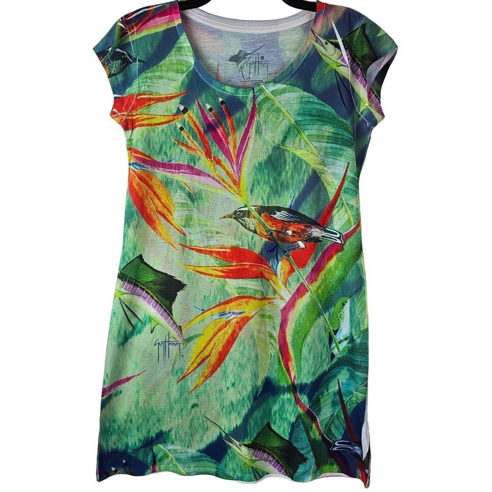 Guy Harvey Women's Small Green Hawaiian Birds Floral Dress‎ Summer SS